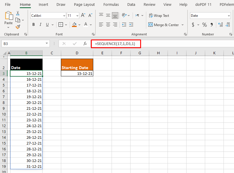 Auto-Populate Dates in Excel with SEQUENCE Function