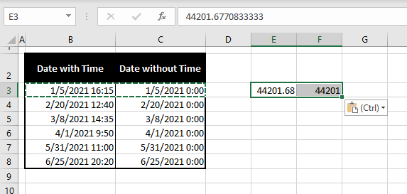 Remove Time from Date in Excel Using INT FUNCTION
