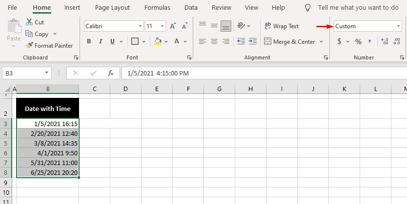 Remove Time from Date Using Formatting Cells
