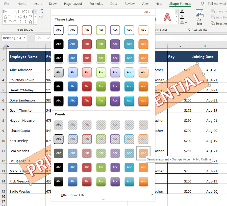 Add Watermark as Editable Text In Excel