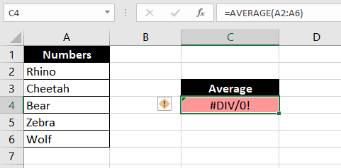 0 in the denominator which causes a #DIV/0! error