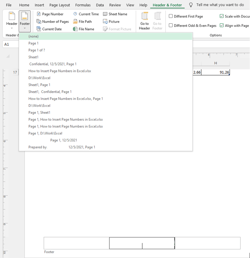 Insert Page Numbers from Page Layout View