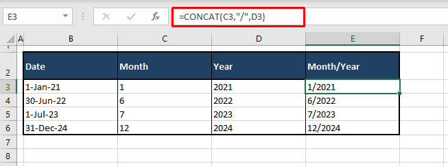Using the CONCAT function to Join the Month & Year