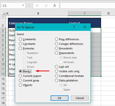 Select & Highlight Blank Cells