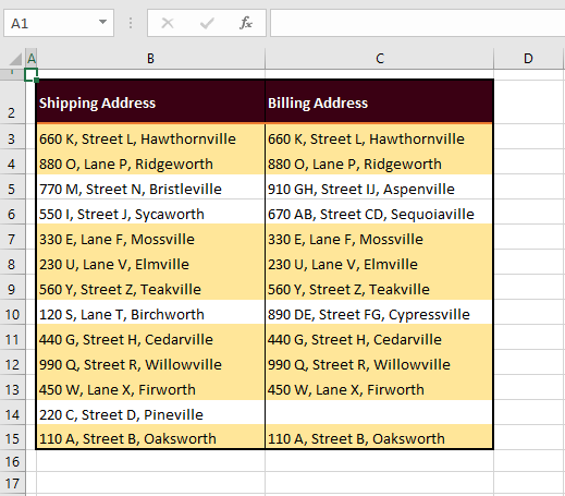 Compare & Highlight Cells with Matching Data (side by side)