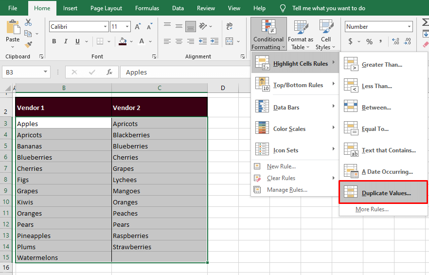 Compare Two Columns & Highlight Matching Data