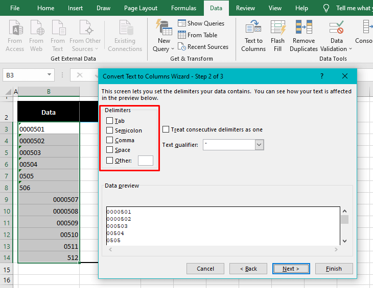 Using Text to Columns