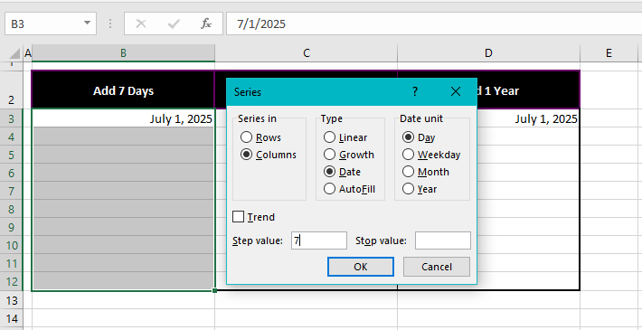Using Fill Series Feature