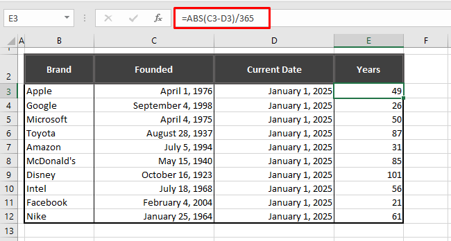 Calculating Nearest Whole Years Using Custom Formula