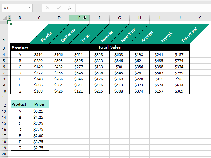 Selecting a Single Column Using Mouse 