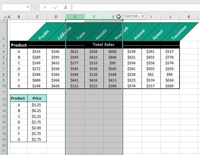 Selecting Multiple Adjacent Columns Using Mouse 