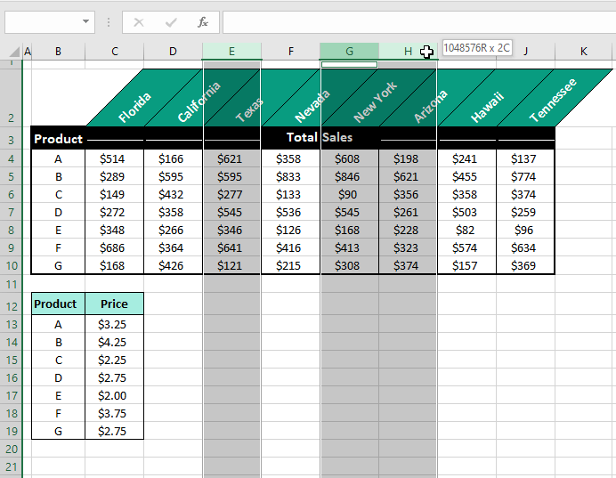 Selecting Multiple Non-Adjacent Columns Using Mouse 