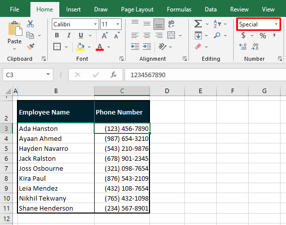 Using Built-in Excel Format