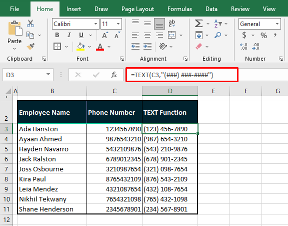 Using TEXT Function