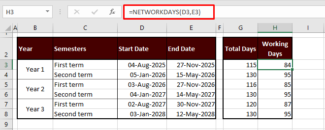 Working Days between Two Dates (Excluding Holidays)