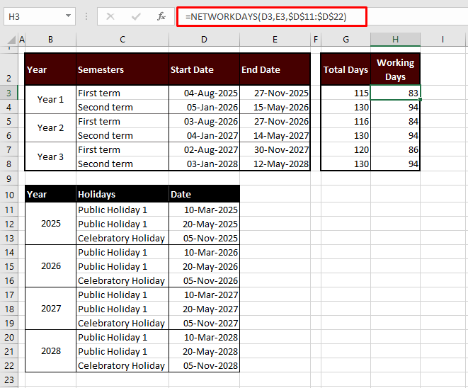 How To Take Business Days In Excel