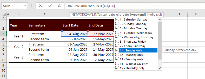 Working Days between Two Dates (With Custom Weekends)