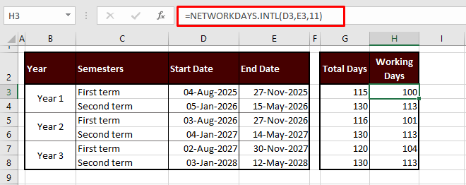 Working Days between Two Dates (With Custom Weekends)