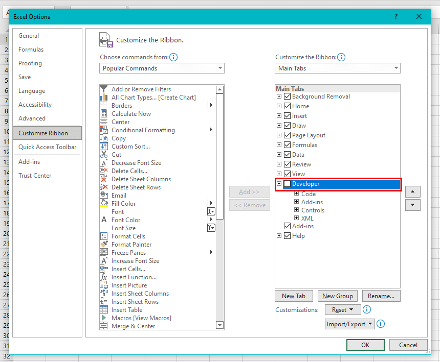 How to Remove Developer tab in Excel