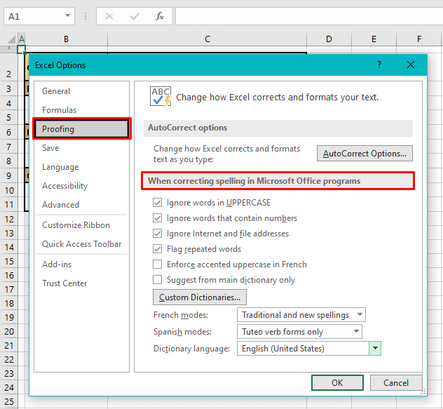 Spell Check Settings In Excel