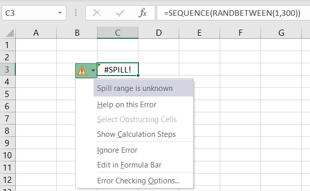 spill array is unknown/can’t be determined and so Excel gives us a #SPILL! error