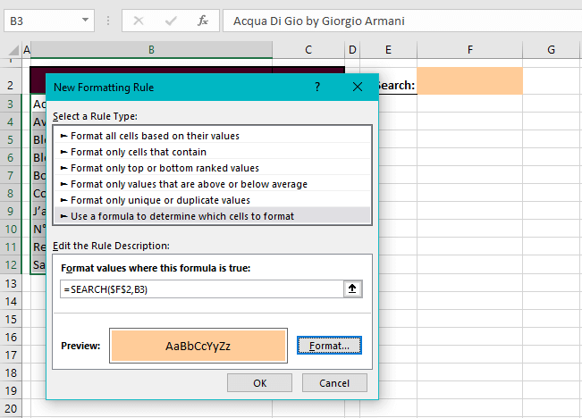 Use Conditional Formatting to Create Search and Format Box