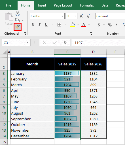 Using Format Painter to copy conditional formatting