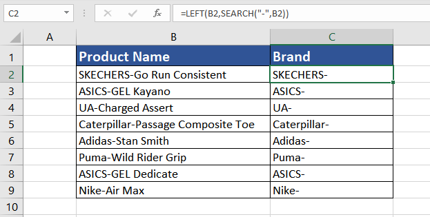 LEFT Function with SEARCH Function
