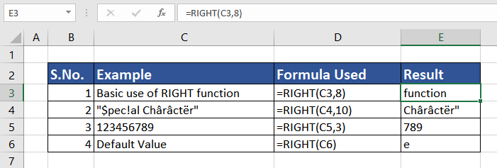 RIGHT function in Excel with examples