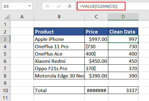 Cleaning Numeric Data in Excel