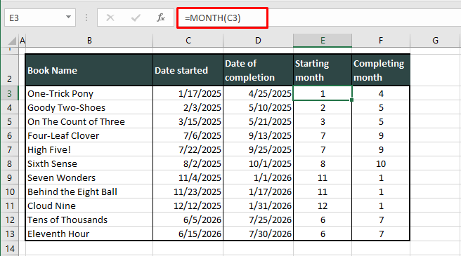 Using MONTH Function