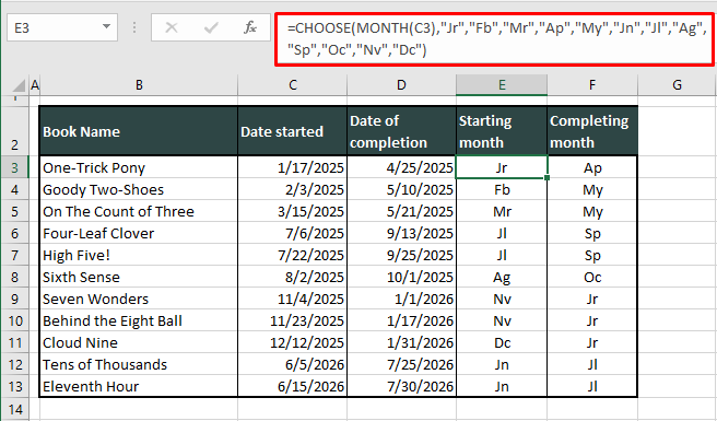 Using MONTH Function with CHOOSE