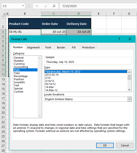 Using Format Cells Option