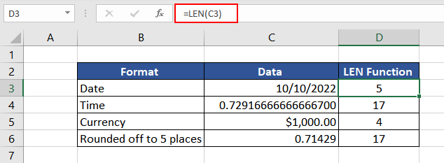 LEN Function with Number Format Data