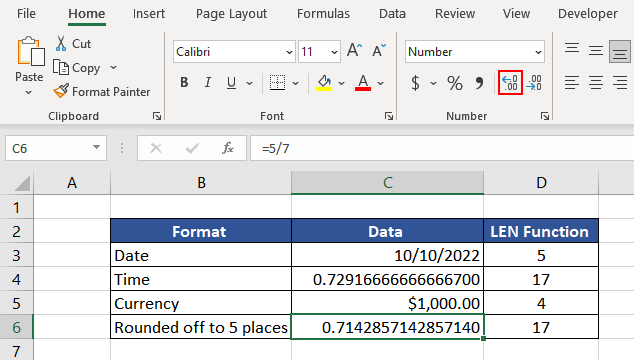 LEN Function with Number Format Data