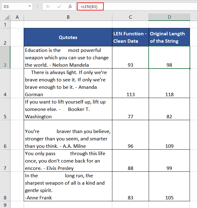 Calculating Length without Extra Spaces