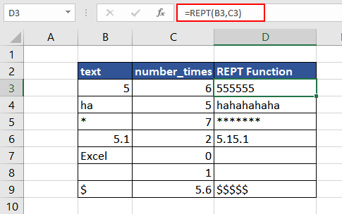 Simple Use of REPT Function