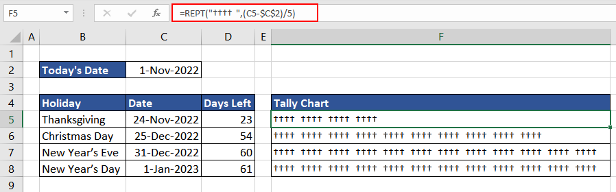 Creating Tally Charts using the REPT Function