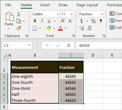 Using Text/Fraction Format