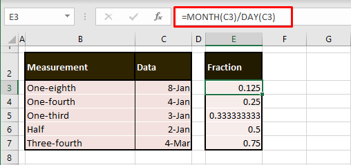 Using Fraction Format and MONTH & DAY Functions