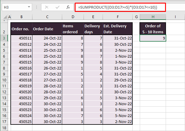 Using SUMPRODUCT Function