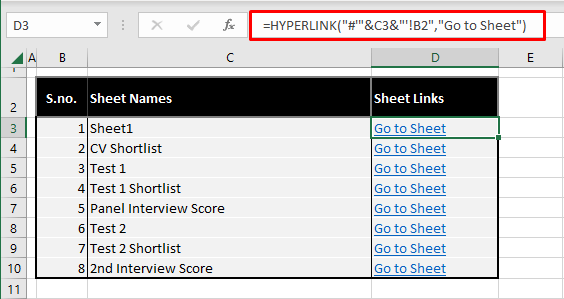 Creating Worksheet Hyperlinks