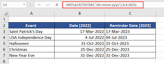 REPLACE Function with Dates