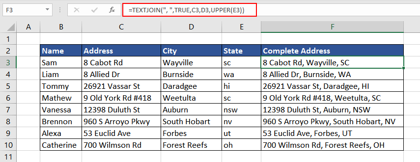 Joining Text with UPPER Function