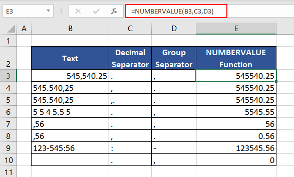 Simple Use of NUMBERVALUE Function