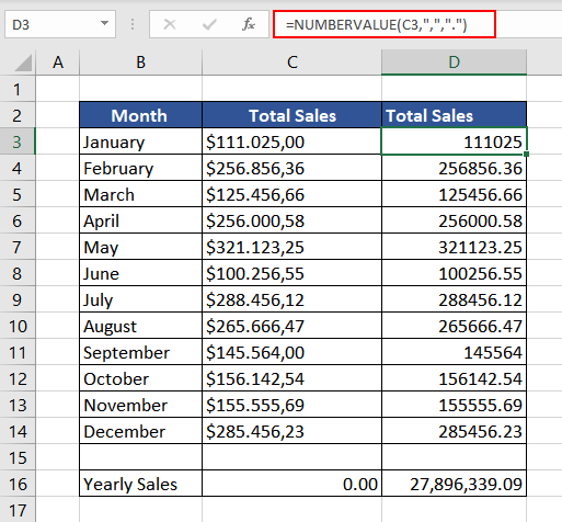 Calculating Sales with NUMBERVALUE Function