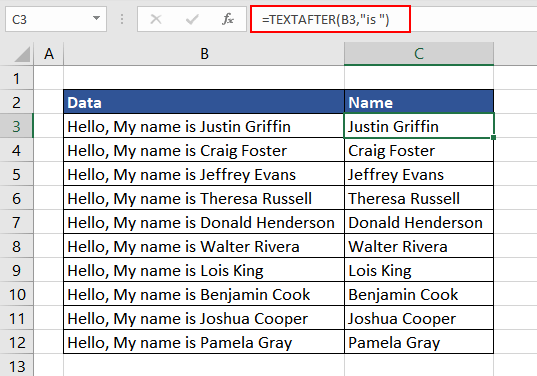 Extracting Names Using TEXTAFTER Function