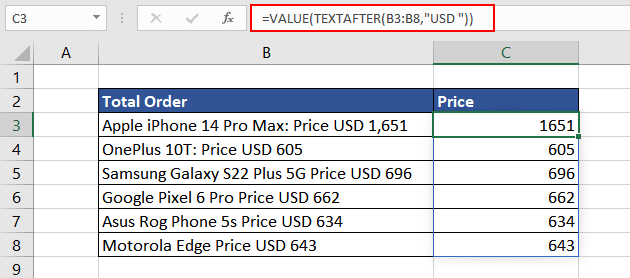 Calculating Sum Using TEXTAFTER Function