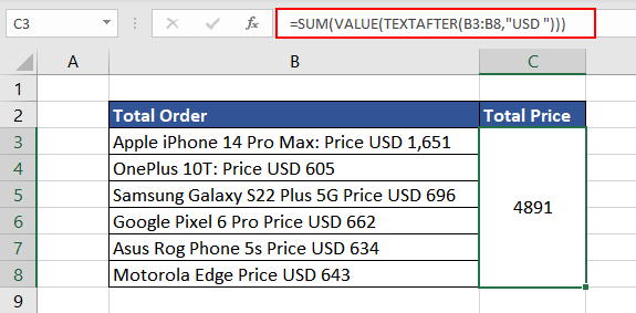 Calculating Sum Using TEXTAFTER Function