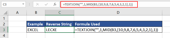 Reversing a String Using TEXTJOIN Function